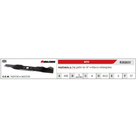 MTD Rasentraktor Rasenmähermesser 18" Flachmäher R302631 | Newgardenstore.eu