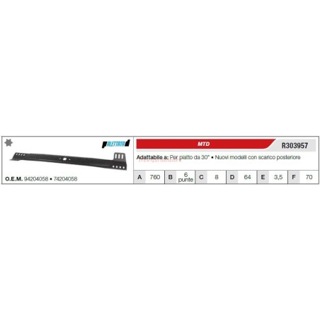 MTD lawn tractor mower blade 30" flat R303957 | Newgardenstore.eu