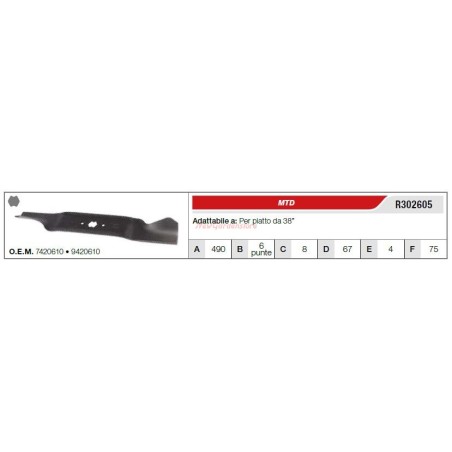 MTD Messer Rasentraktor Rasenmäher 38" Flachmäher R302605 | Newgardenstore.eu