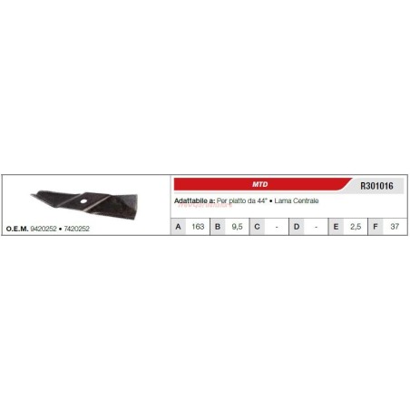 MTD lawn tractor mower blade 44" flat mower R301016 | Newgardenstore.eu