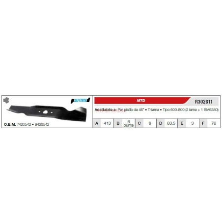 MTD lawn tractor lawn mower blade 46" flat R302611 | Newgardenstore.eu