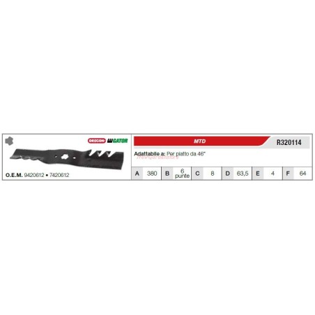 MTD lawn tractor lawnmower blade 46" flat mower R320114 | Newgardenstore.eu