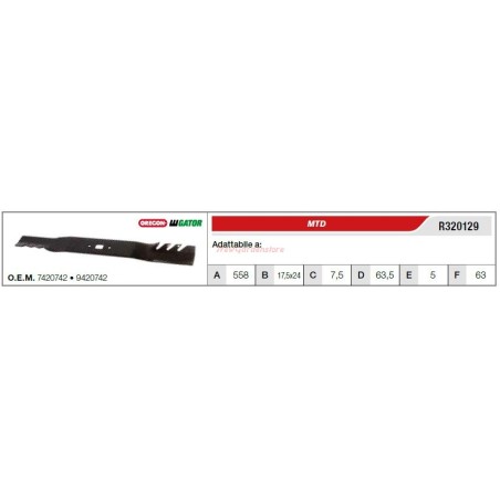 MTD lawn tractor lawnmower mower blade R320129 | Newgardenstore.eu