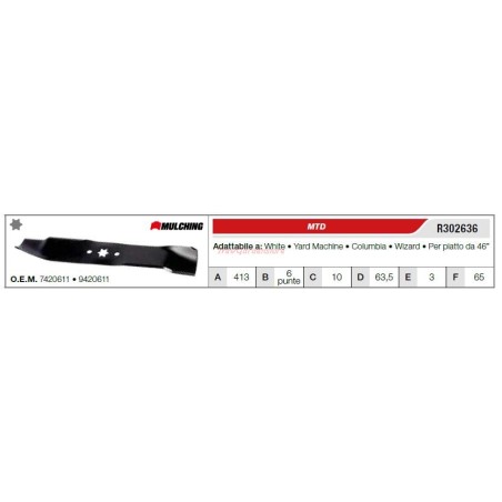 MTD lawn tractor lawnmower mower blade WHITE R302636 | Newgardenstore.eu