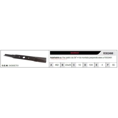 Lama MURRAY trattorino tagliaerba rasaerba tosaerba piatto da 36" R302498 | Newgardenstore.eu