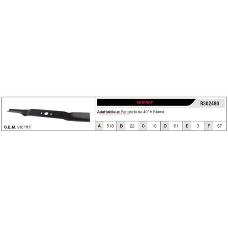 MURRAY Rasentraktor Rasenmähermesser 40" Flachmäher R302480 | Newgardenstore.eu