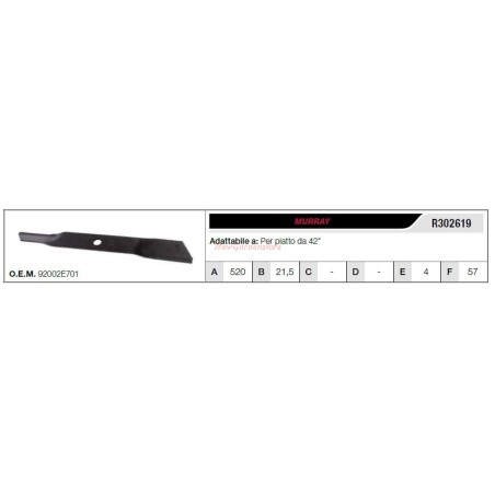 MURRAY Rasentraktor Mähmesser 42" Flachmäher R302619 | Newgardenstore.eu