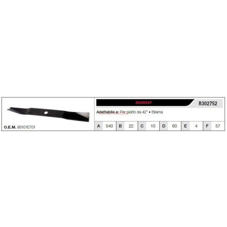 Lama MURRAY trattorino tagliaerba rasaerba tosaerba piatto da 42" R302752 | Newgardenstore.eu