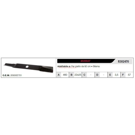 MURRAY Rasentraktor Rasenmähermesser 92" Flachmäher R302470 | Newgardenstore.eu