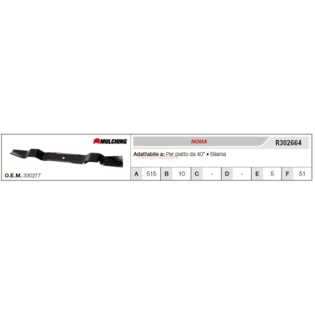 NOMA Rasentraktor Rasenmähermesser 40" Flachmesser R302664 | Newgardenstore.eu