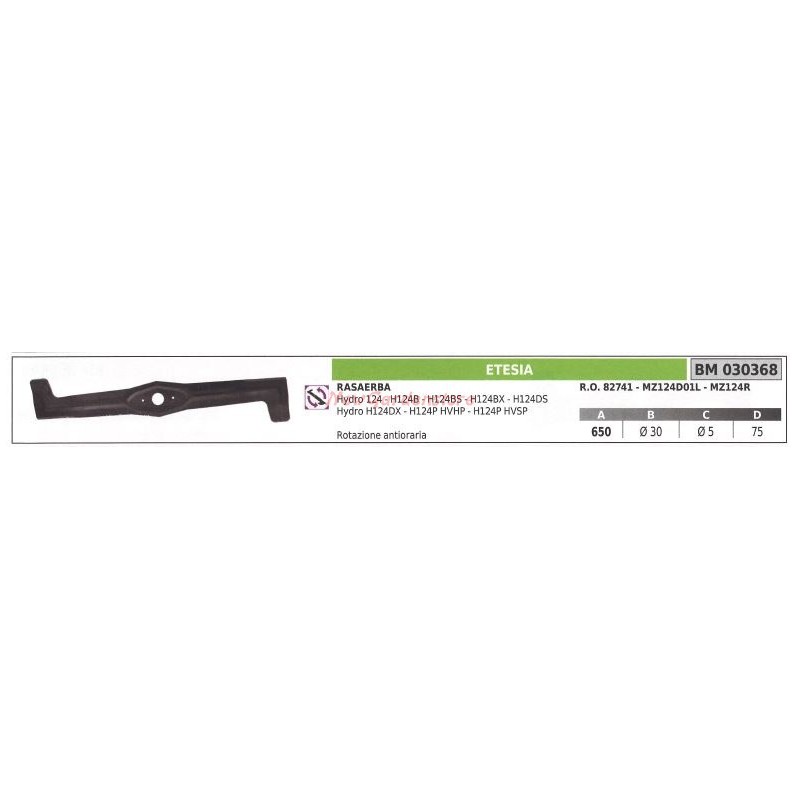 Blade for lawnmower mower HYDRO 124 ETESIA 030368