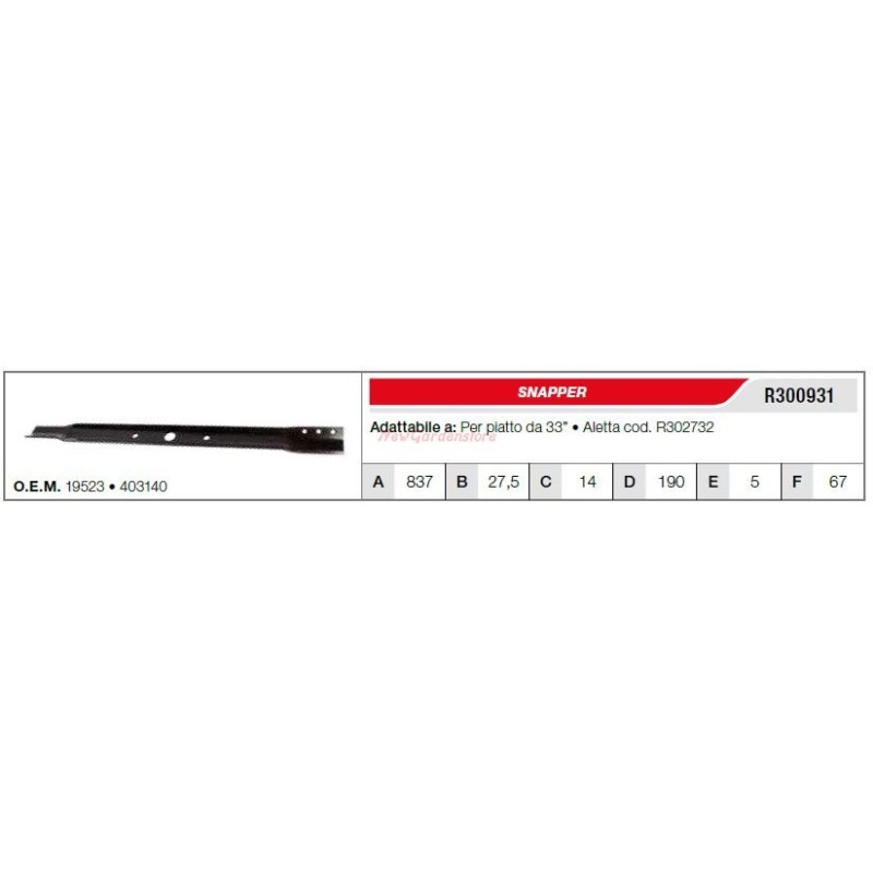 SNAPPER lawn tractor lawnmower mower blade R300931