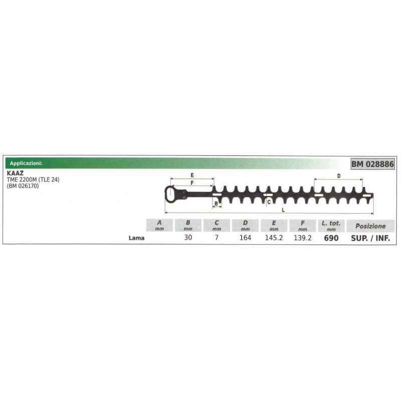 KAAZ lame supérieure / inférieure TME 2200M taille-haie 028886