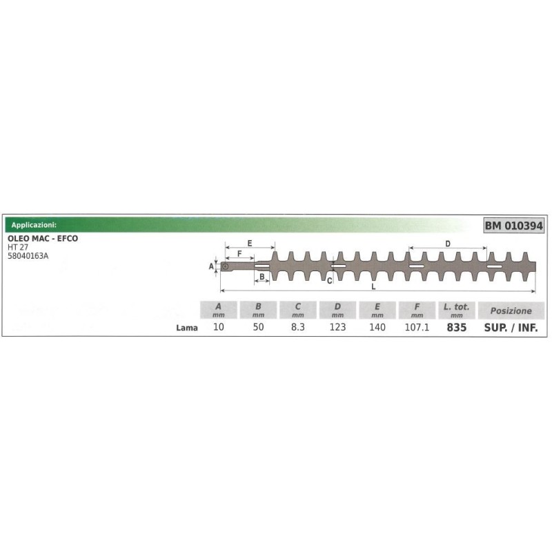 Ober- oder Untermesser OLEOMAC HT27 Heckenschere 58040163AR