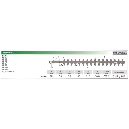 Lama superiore / inferiore STIHL tagliasiepe HS 60 61 75 80 85 242 246 009551