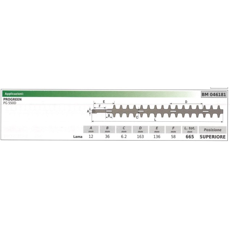 Upper blade PROGREEN PG 550D hedge trimmer 046181