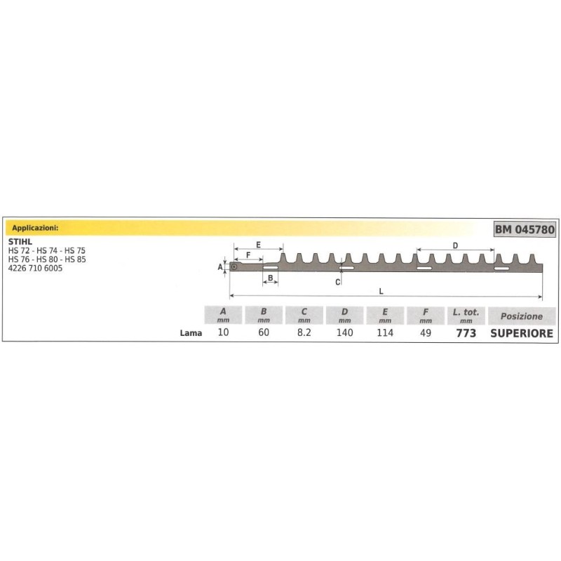 Lama superiore STIHL tagliasiepe HS 72 74 75 76 80 85 045780