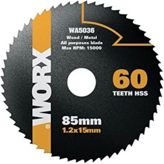 TCT saw blade diameter 85 mm 60 teeth for WORX circular saw wood metal cutting | Newgardenstore.eu