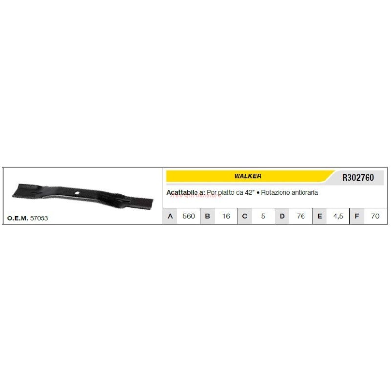 Lama WALKER trattorino tagliaerba rasaerba tosaerba piatto 42" 00.58.00.0075