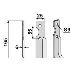 B.C.S. compatible rotary tiller blade 350-277 right 165 mm