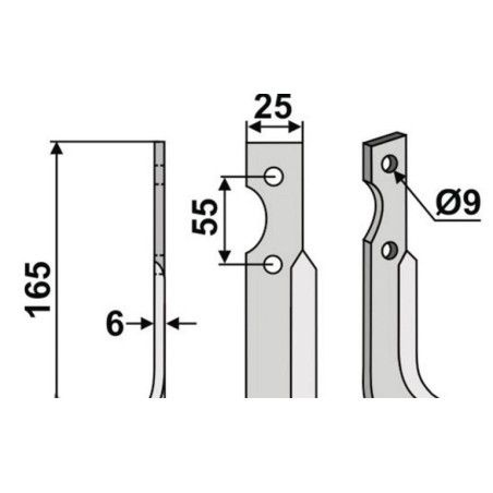 B.C.S.-kompatibles Bodenfräsenmesser 350-277 rechts 165 mm