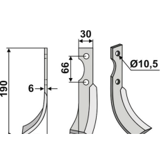 Adjustable rotary tiller hoe blade 350-111 BCS right 190mm