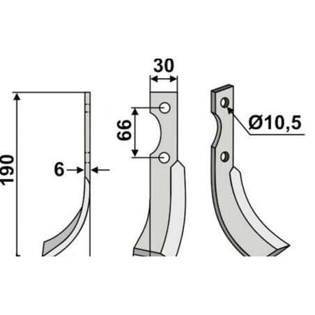 Adjustable rotary tiller hoe blade 350-111 BCS right 190mm