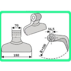 Cuchilla azada motor cultivador labrador adaptable350-410 FERRI 180mm 0901016 | Newgardenstore.eu