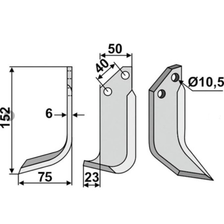 Rotary tiller blade compatible 350-232 B.C.S right 152mm