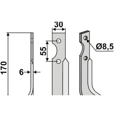 Lame de motoculteur compatible 350-571 B.C.S.right 170mm