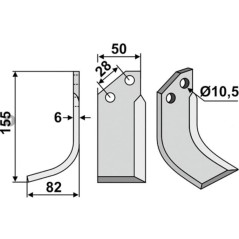 Cuchilla motocultor compatible 350-582 BERTOLINI Sx 155mm