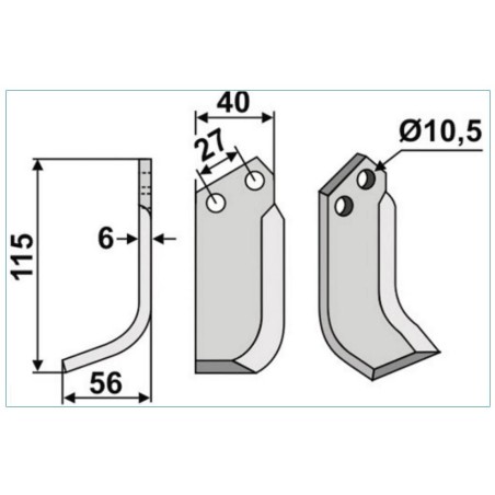 Lama zappa motocoltivatore motozappa fresa compatibile 350-054 725L Sx B.C.S