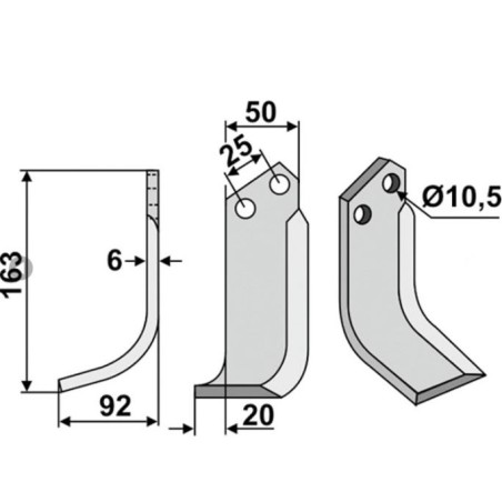 Hackenblatt für Bodenfräse, Kreiselgrubber, Pinne kompatibel 350-112 BERTOLINI Sx 163 mm