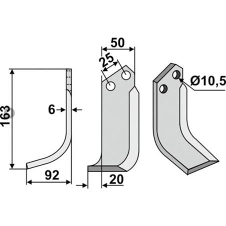 Lame de motoculteur compatible 350-113 FERRARI dx 163mm