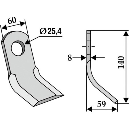 Lame de motoculteur COMPATIBLE 350-487 FERRI 140mm