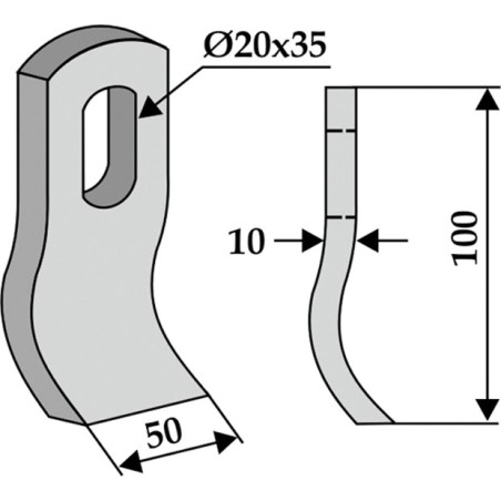 Lame de motoculteur compatible 350-498 HEMOS 100mm