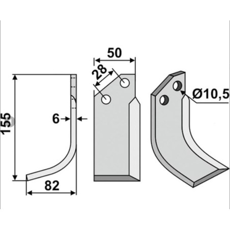 Cuchilla motoazada motocultor cultivador rotativo compatible 350-583 BERTOLINI Dx 155