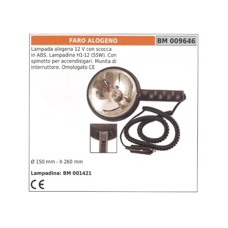 Lámpara halógena de 55W 12V con carcasa de ABS - enchufe e interruptor de mechero | Newgardenstore.eu