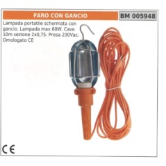 60W portable shielded lamp with hook - 10m cable - 230Vac socket 005948 | Newgardenstore.eu
