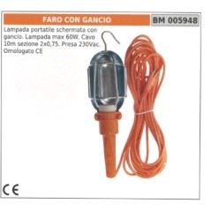 Lámpara portátil apantallada de 60W con gancho - cable de 10m - toma 230Vac 005948 | Newgardenstore.eu