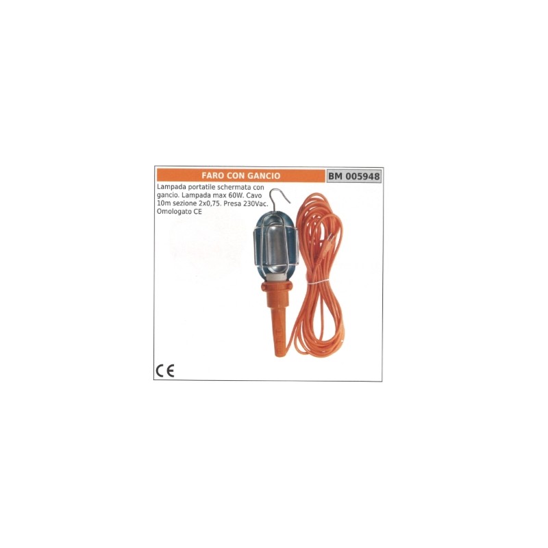 Lámpara portátil apantallada de 60W con gancho - cable de 10m - toma 230Vac 005948