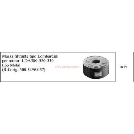 Masas filtrantes tipo LOMBARDINI para motocultor LDA 500 520 530 1035 | Newgardenstore.eu