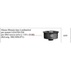 Filter masses type LOMBARDINI for LDA 520 530 motor cultivator 1039