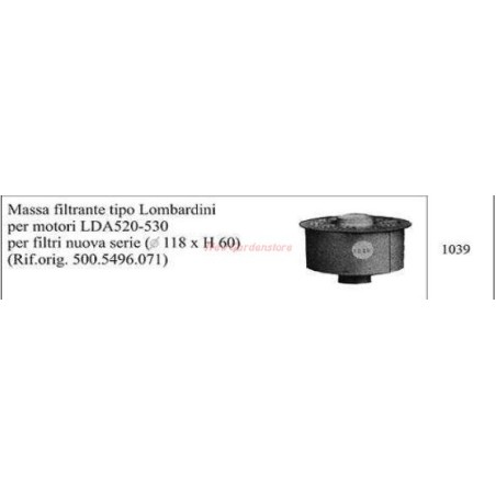 Filtermassen Typ LOMBARDINI für Motorgrubber LDA 520 530 1039 | Newgardenstore.eu