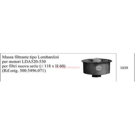 Masas filtrantes tipo LOMBARDINI para motocultor LDA 520 530 1039 | Newgardenstore.eu