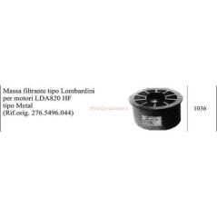 Masas filtrantes tipo LOMBARDINI para motocultor LDA 820 HF 1036