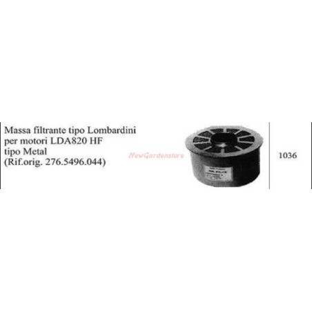 Masas filtrantes tipo LOMBARDINI para motocultor LDA 820 HF 1036 | Newgardenstore.eu