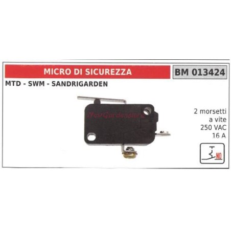 Micro interruttore di sicurezza MTD 2 morsetti a vite 250VAC 16A 013424 | Newgardenstore.eu