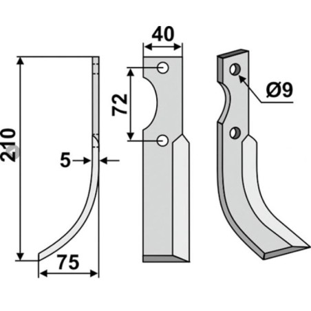 Bodenfräse Hackenmesser 350-162 350-163 dx sx HAKO 205mm