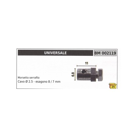 Kabelschelle UNIVERSAL für Kabel Ø 2,5 mm Sechskant 8 / 7 mm Code 002119 | Newgardenstore.eu